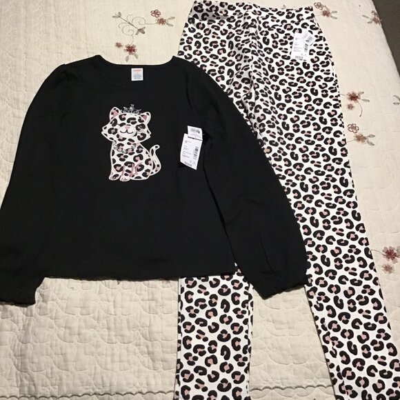 Gymboree Girl's Size 12 Pink/Black/White Leopard Jeggings and Top Outfit--NEW - Picture 1 of 2